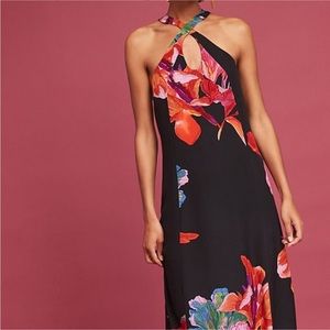 Anthropologie Maeve Sz S Cayman Silk Maxi Dress Black Multi Floral